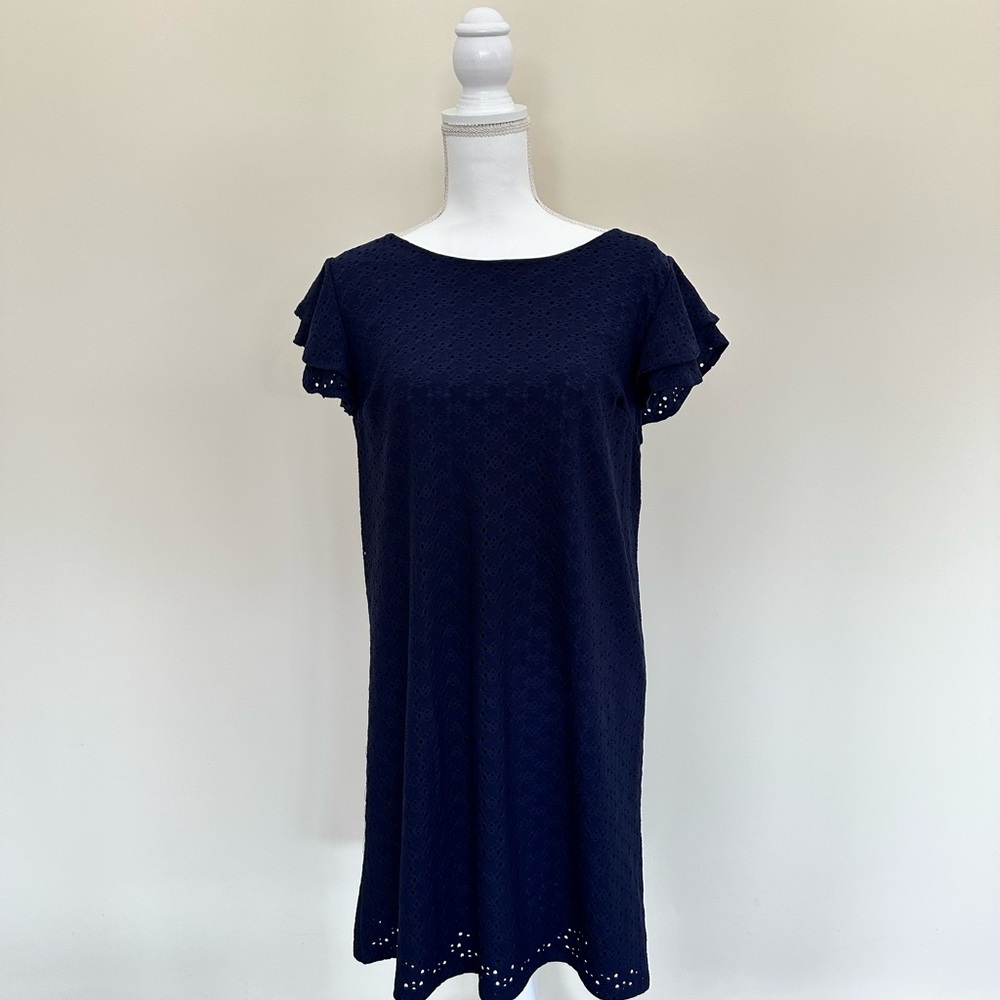 Elegant Navy Blue Eyelet Dress